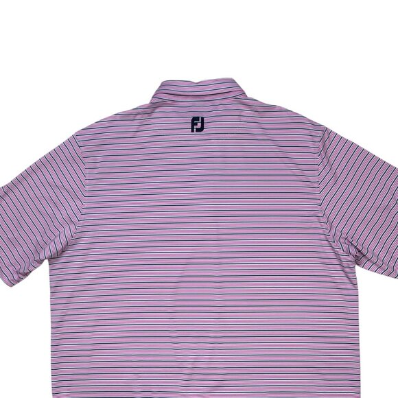 FootJoy FJ Lisle Multi Stripe Self Collar Golf Polo XL Pink Short Sleeve Golfer - Picture 7 of 11